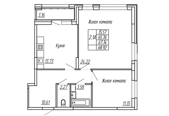 2-комнатная 67,34 м2
