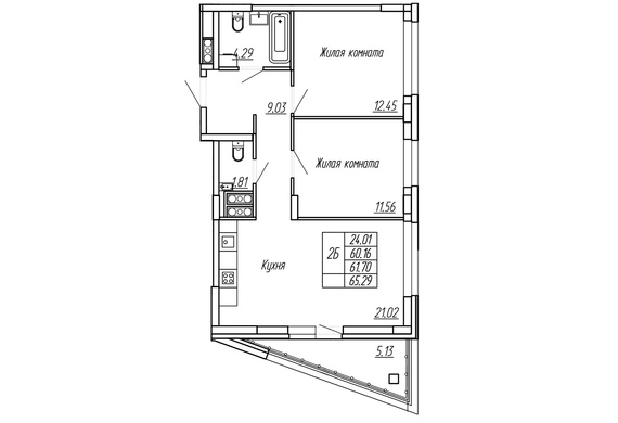 2-комнатная 61,70 м2
