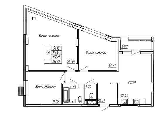 3-комнатная 87,19 м2